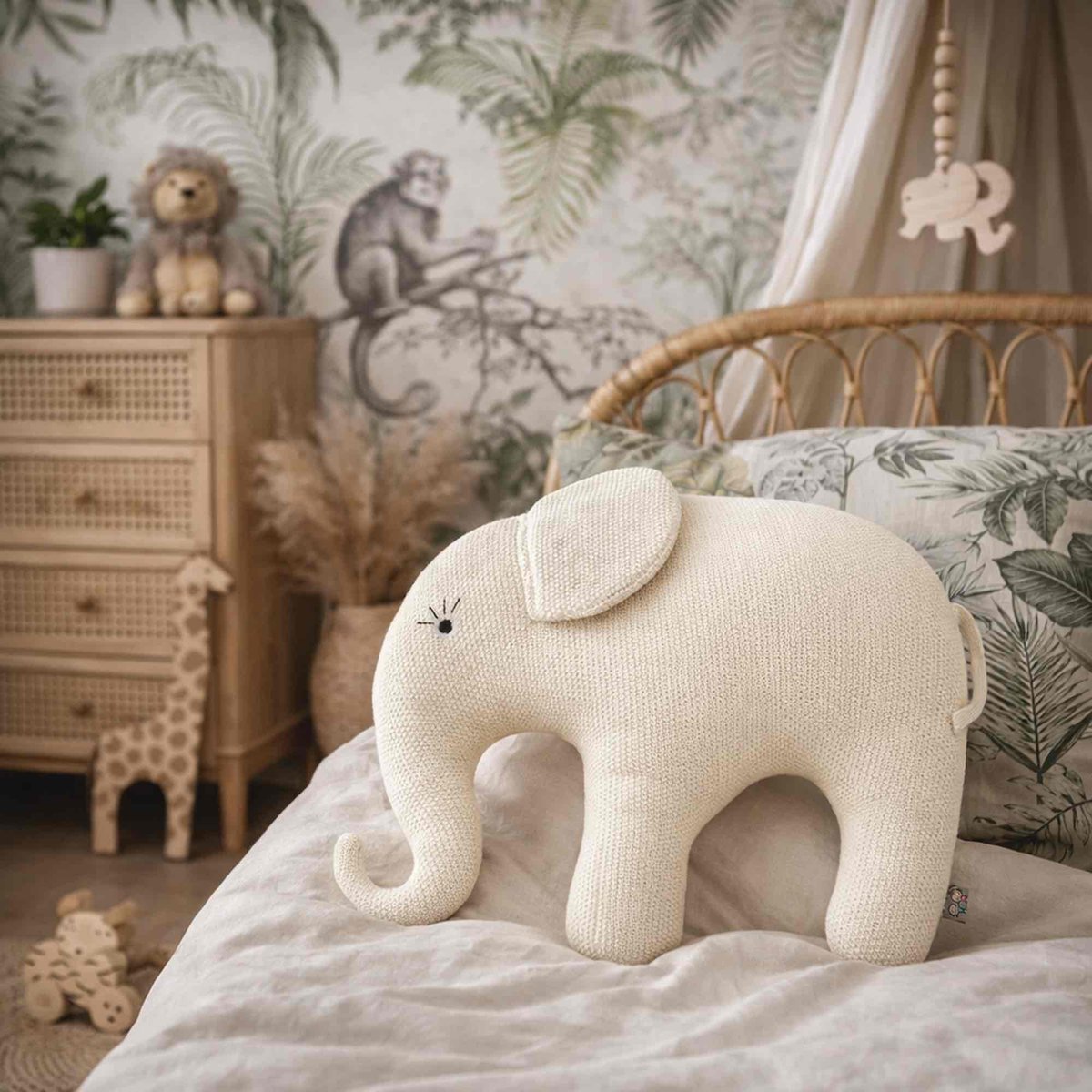 Grande peluche éléphant en coton bio TRICOT écru, SEVIRA KIDS