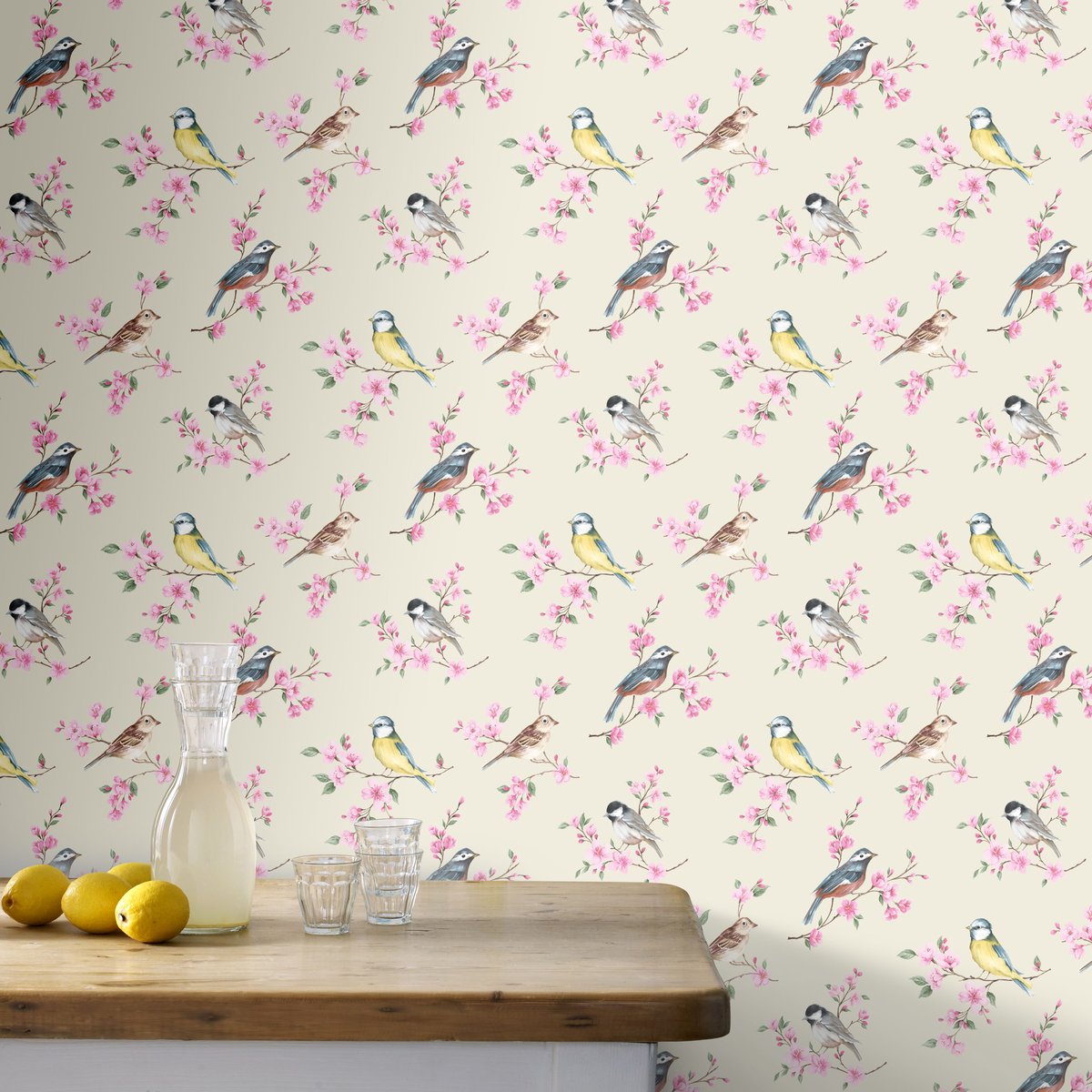Papier peint Oiseaux sur branches rose taupe, SUPERFRESCO EASY