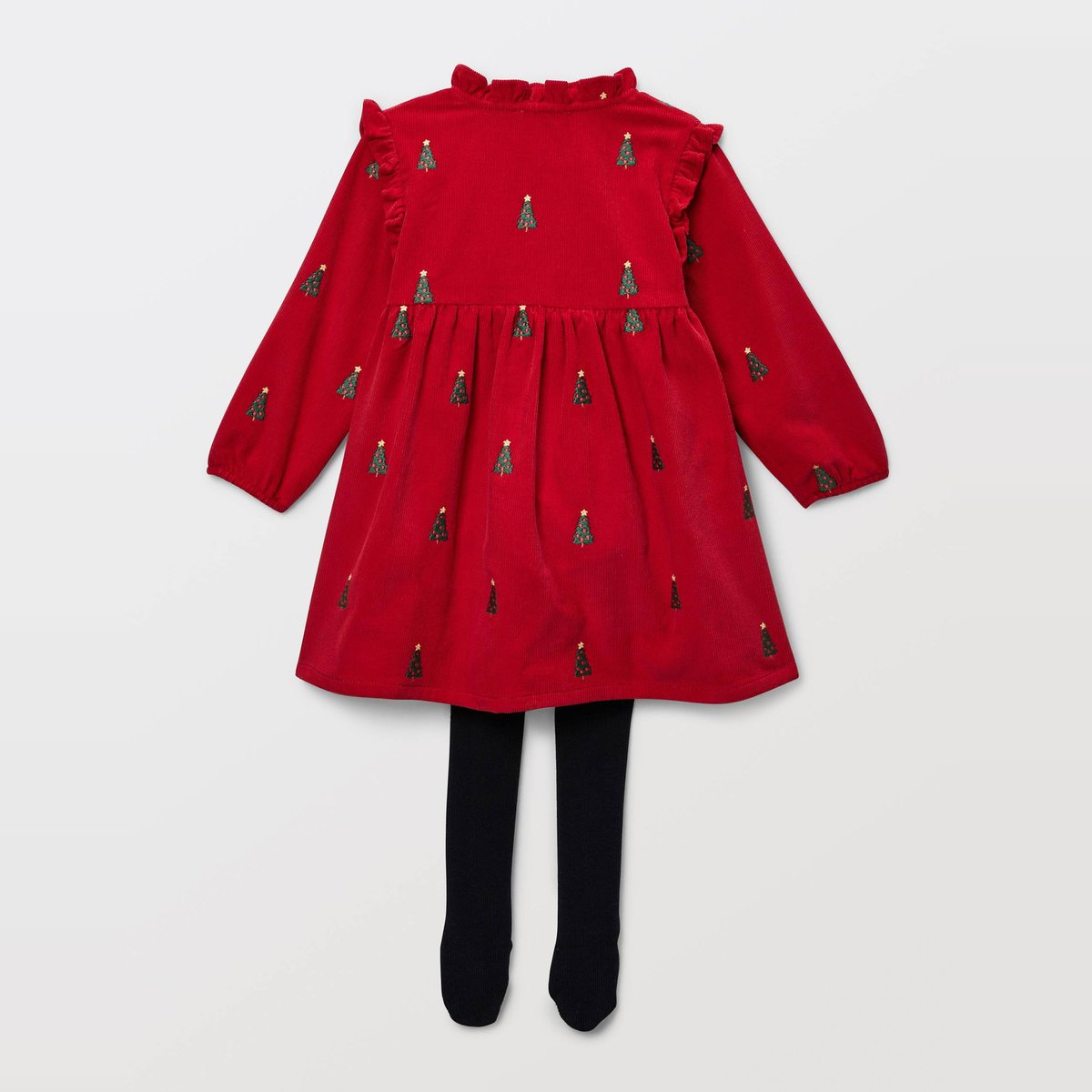 Robe brodée en en coton avec collant velours, BOUT'CHOU