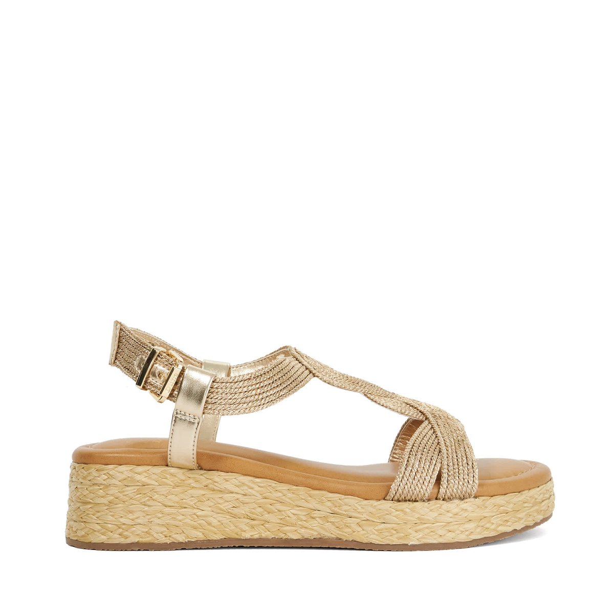 Sandales à plateformes en cuir raphia - LAYLAH gold-metallic fabric, DUNE LONDON