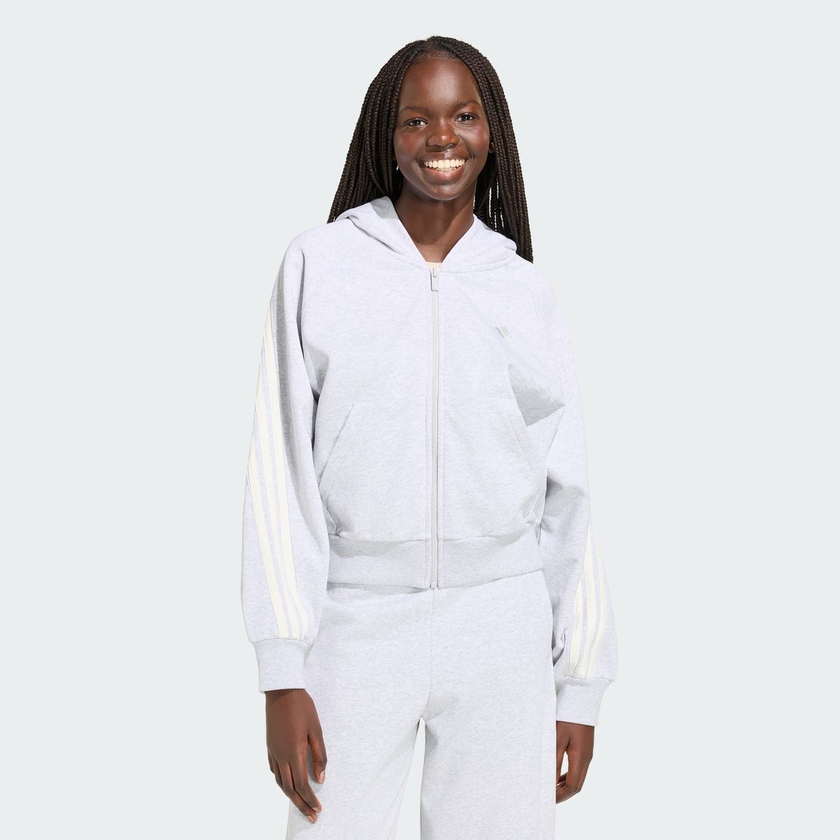 Sweat zippé à capuche FUTURS ICONS light grey heather / off white, ADIDAS SPORTSWEAR