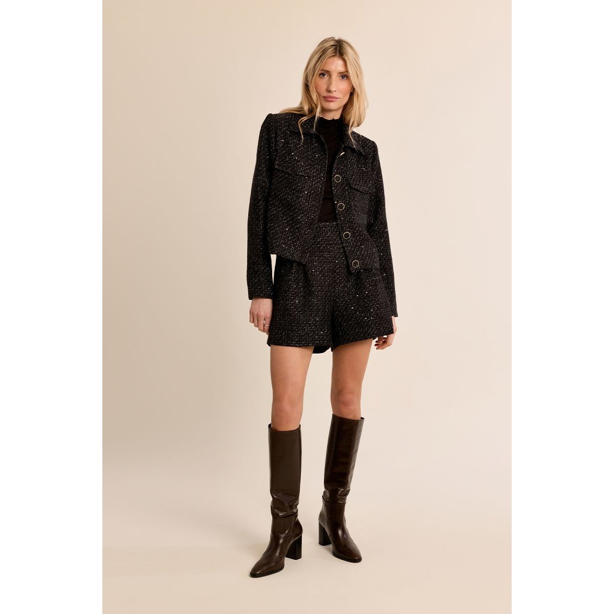 Veste courte en tweed noir, MOLLY BRACKEN