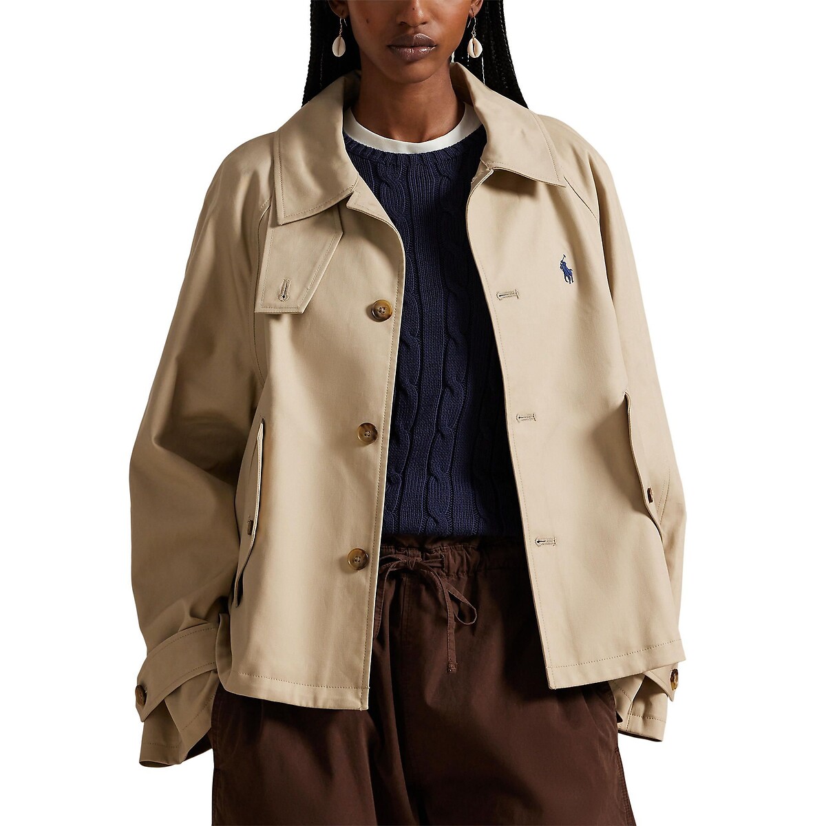 Cotton A-Line Jacket with Button Fastening beige, POLO RALPH LAUREN