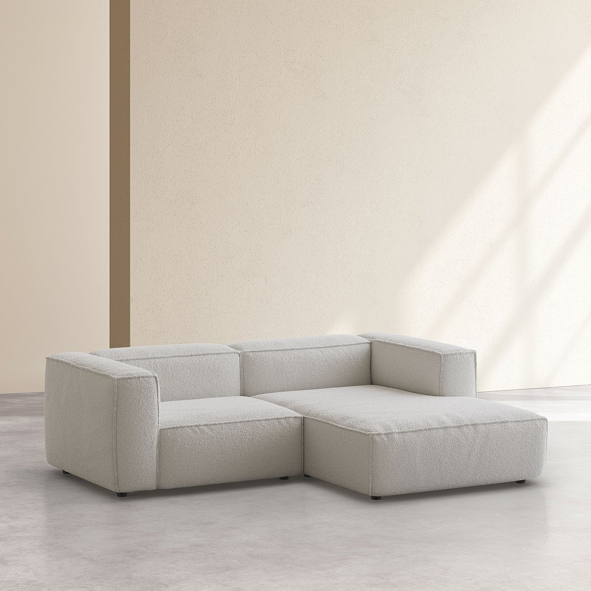Canapé d'angle droit en tissu bouclette KUTI beige, HABITAT