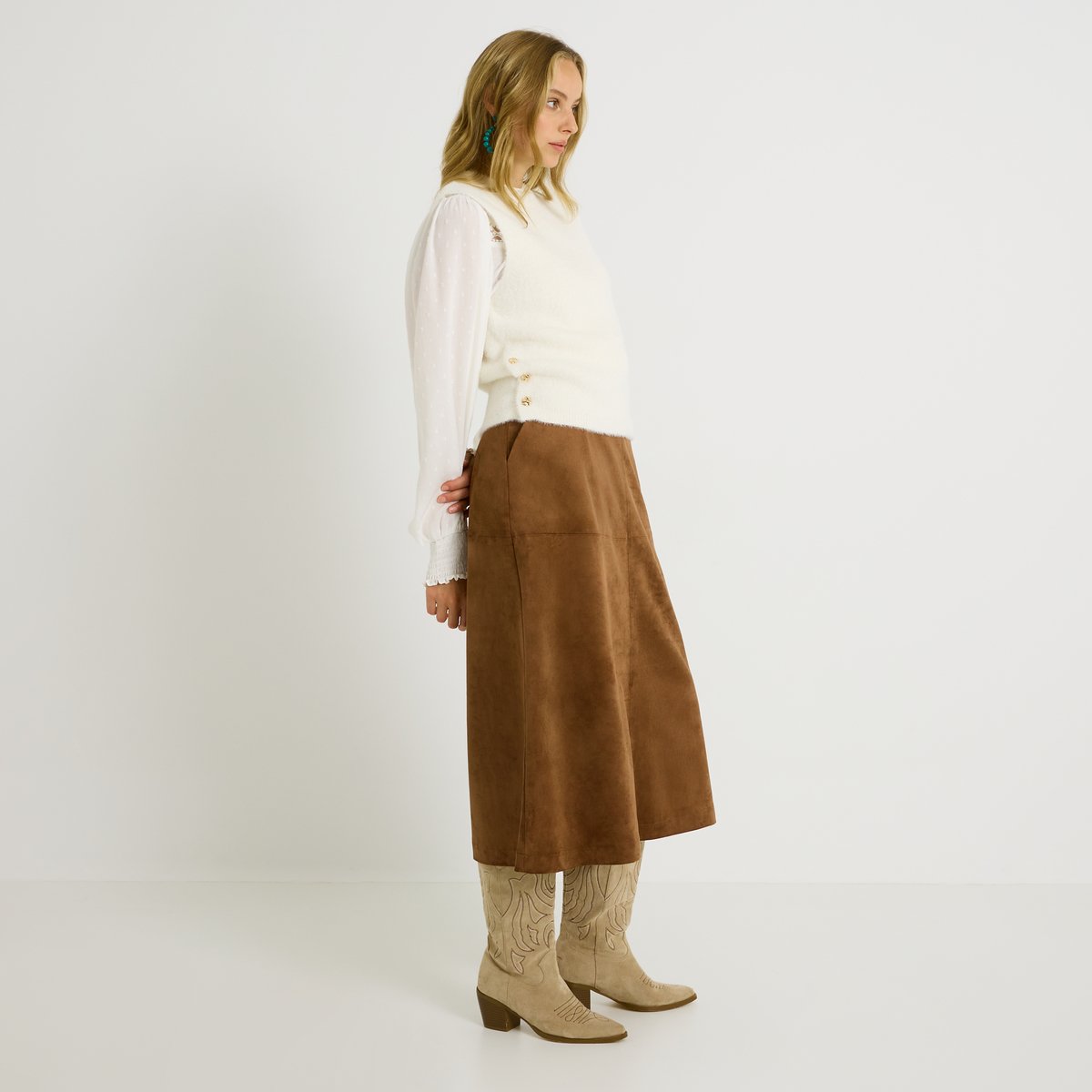 Pull fluffy sans manches blanc cassé ecru, GRAIN DE MALICE