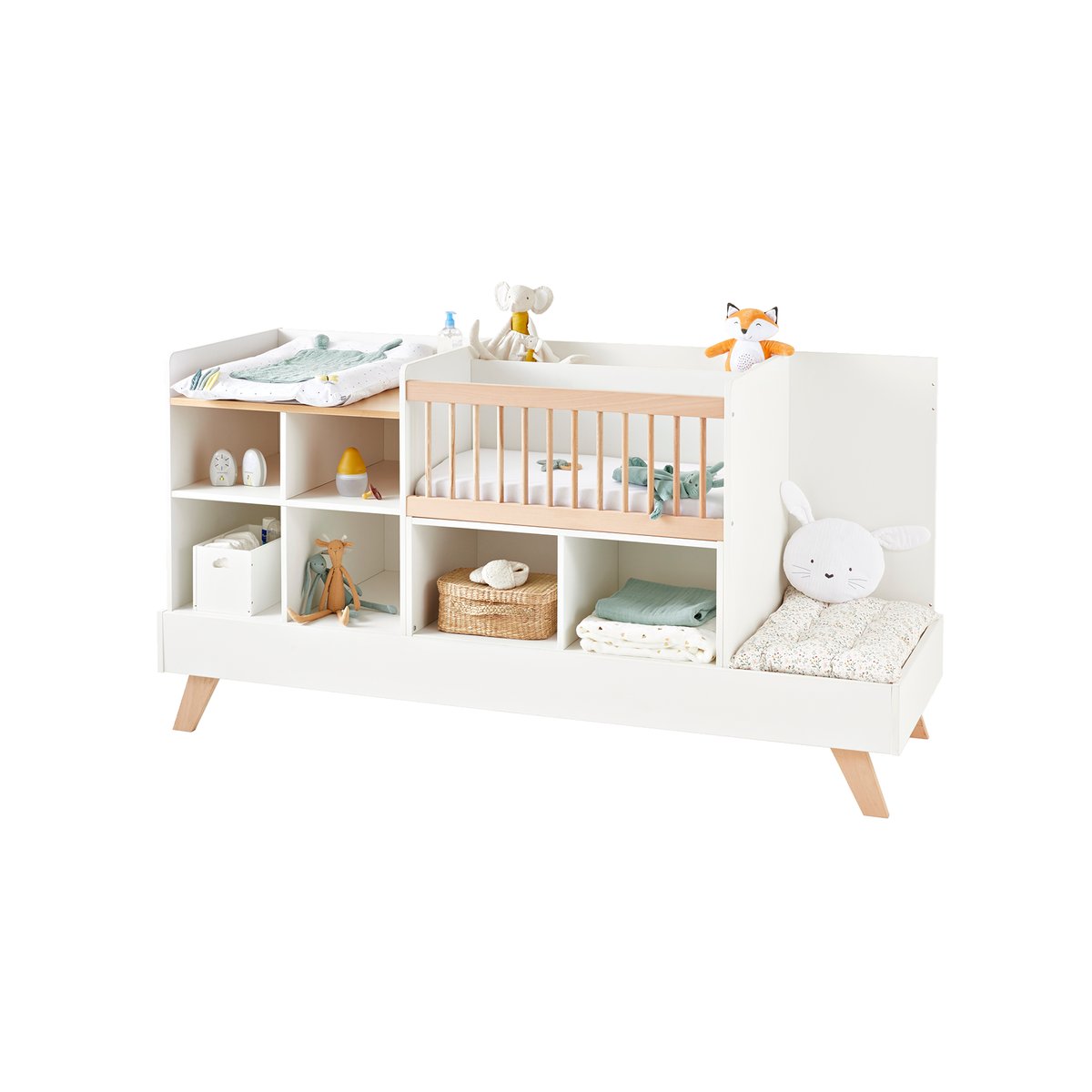 Lit combiné 4 en 1 évolutif COMBINID blanc / bois, VERTBAUDET