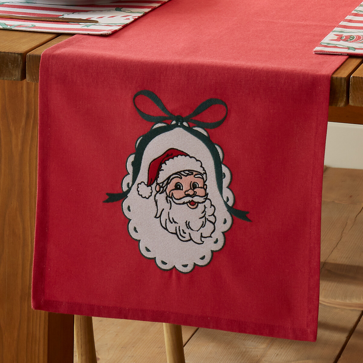 Vintage Stripe Christmas Embroidered Cotton Dining Table Runner red, CATHERINE LANSFIELD