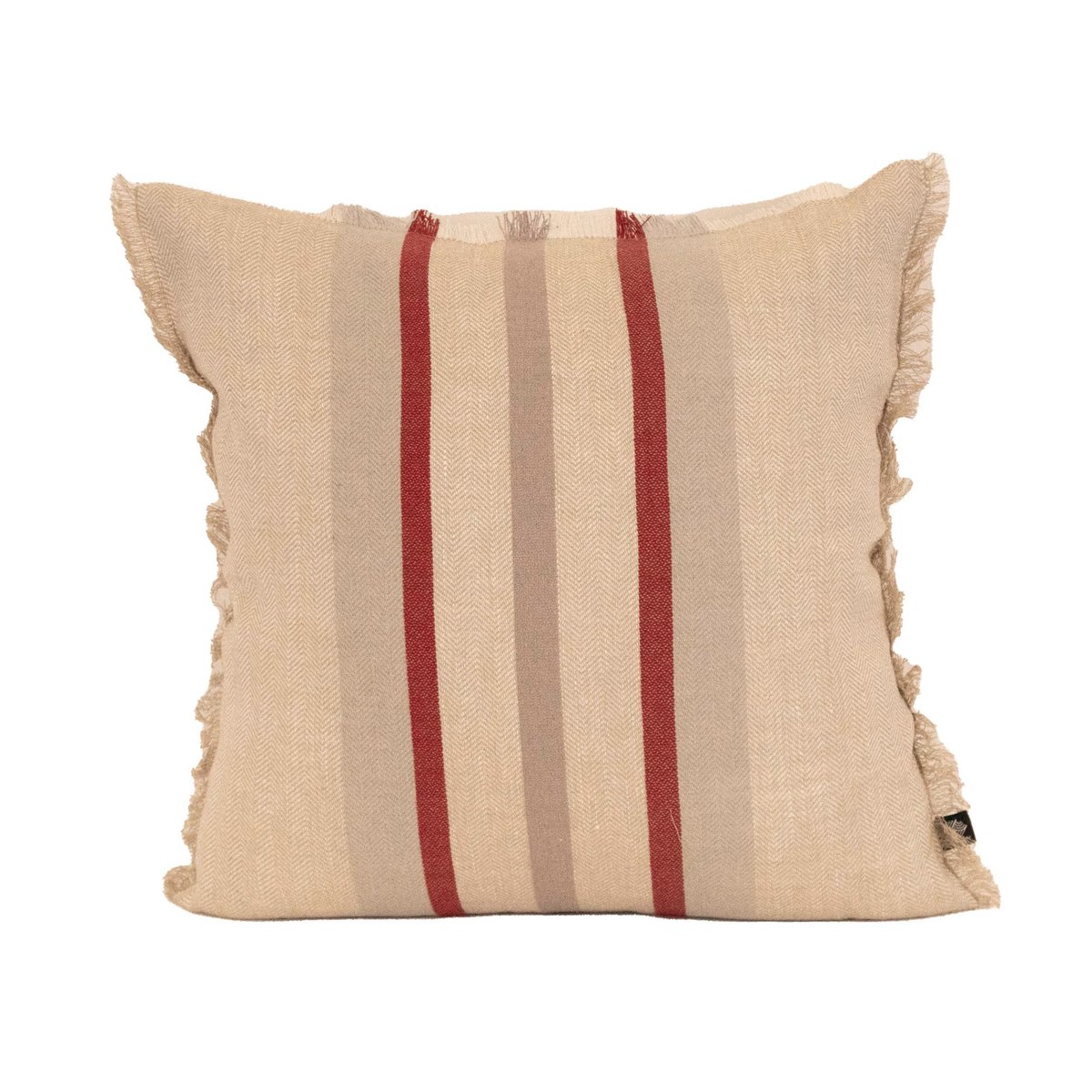 Coussin rayé en lin et coton rouge, SUD ETOFFE