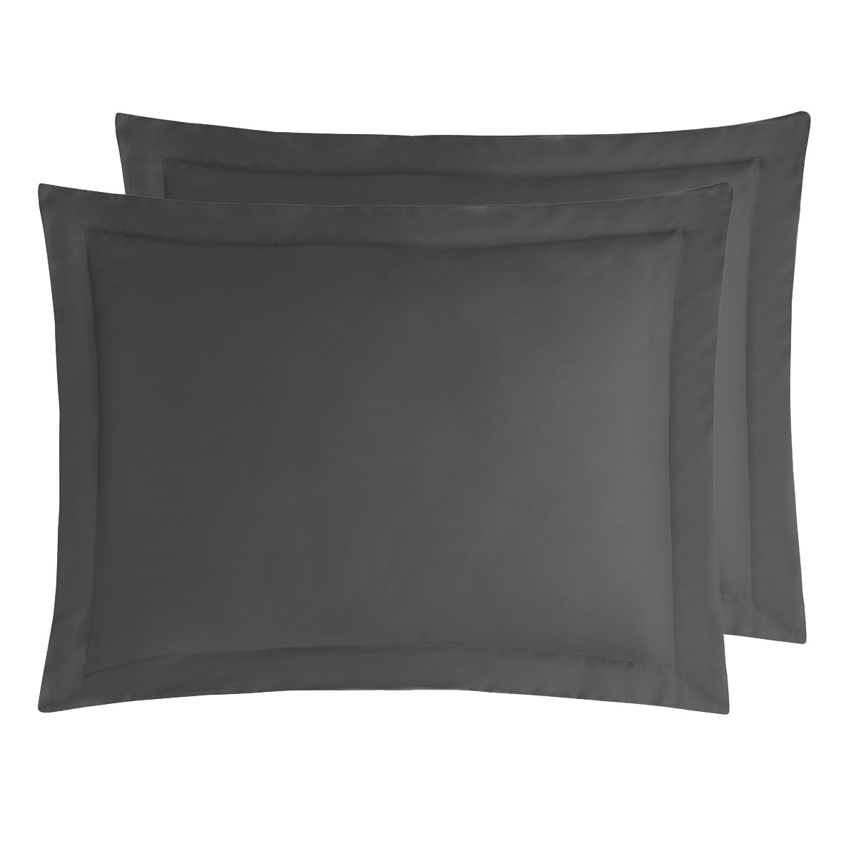 Lot de 2 taies d'oreiller en satin de coton 120 fils VERSALUXE UNI anthracite, SENSEI MAISON