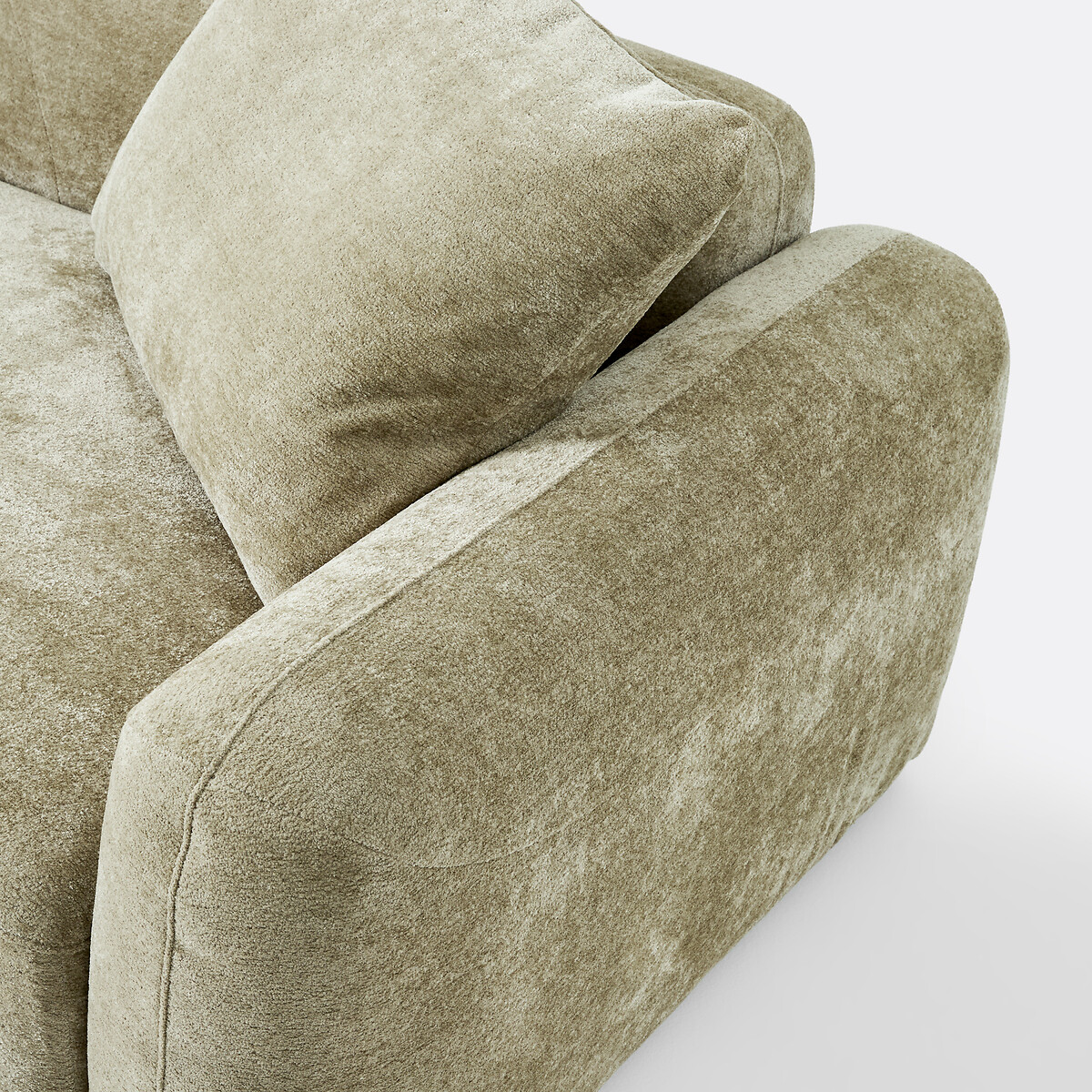 Canapé modulable, d'angle gauche, avec méridienne, en chenille épaisse, AMAD vert sauge, LA REDOUTE INTERIEURS