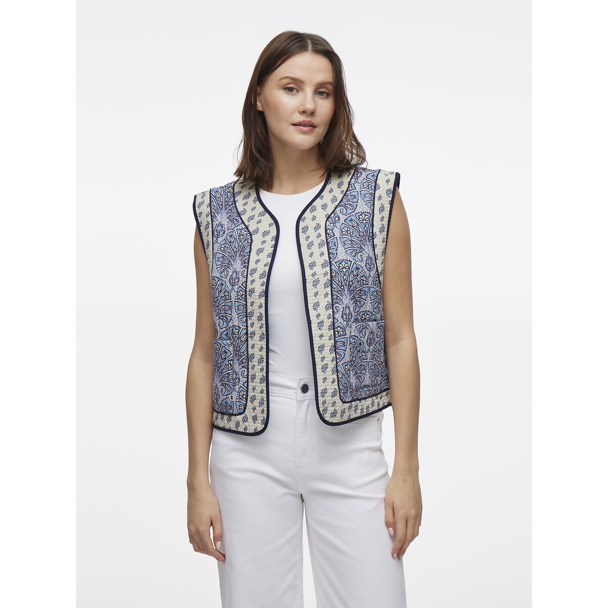 Sleeveless Printed Cardigan blue print/white, VILA