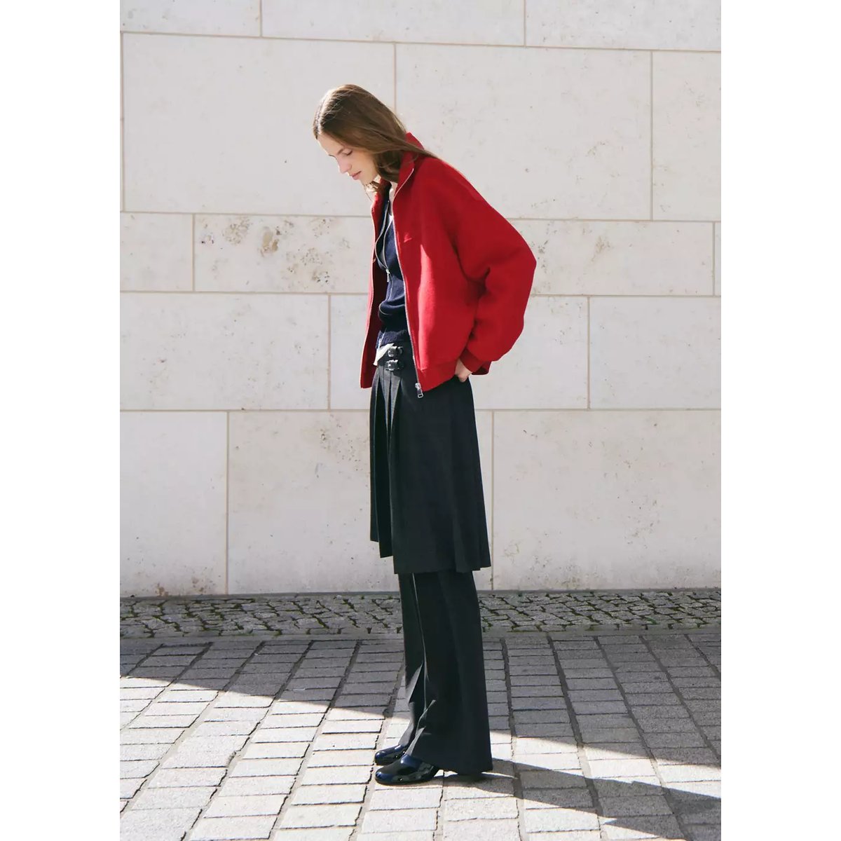 Veste bomber en laine mélangée rouge, MANGO