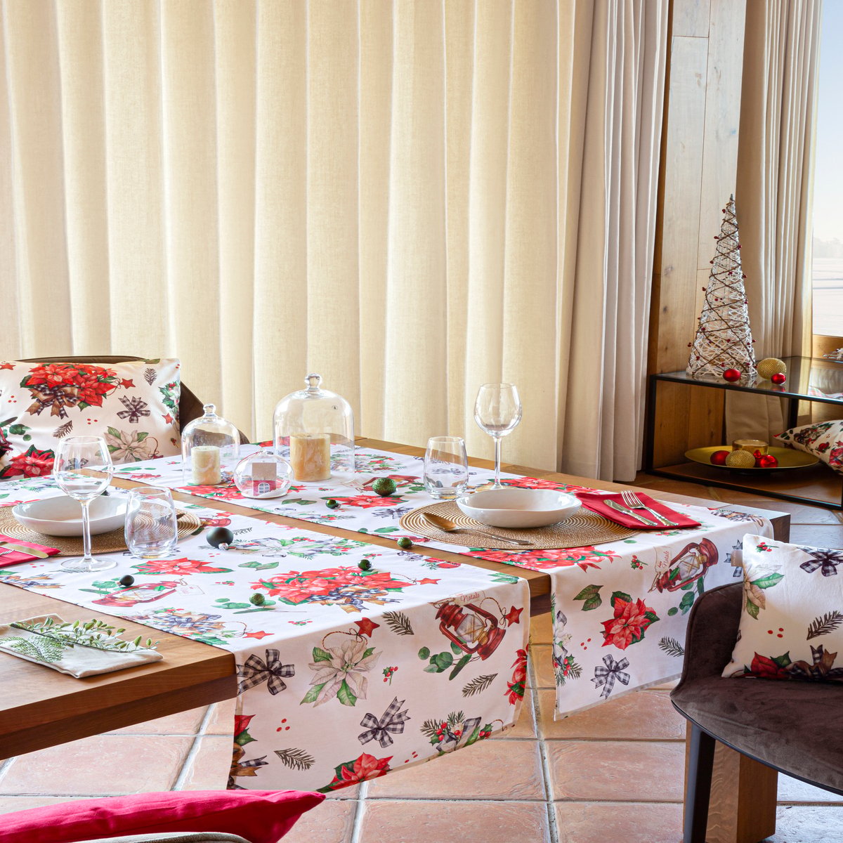 Chemin de table de NOËL RIBBON 50x150 cm blanc/vert, NAF NAF HOME
