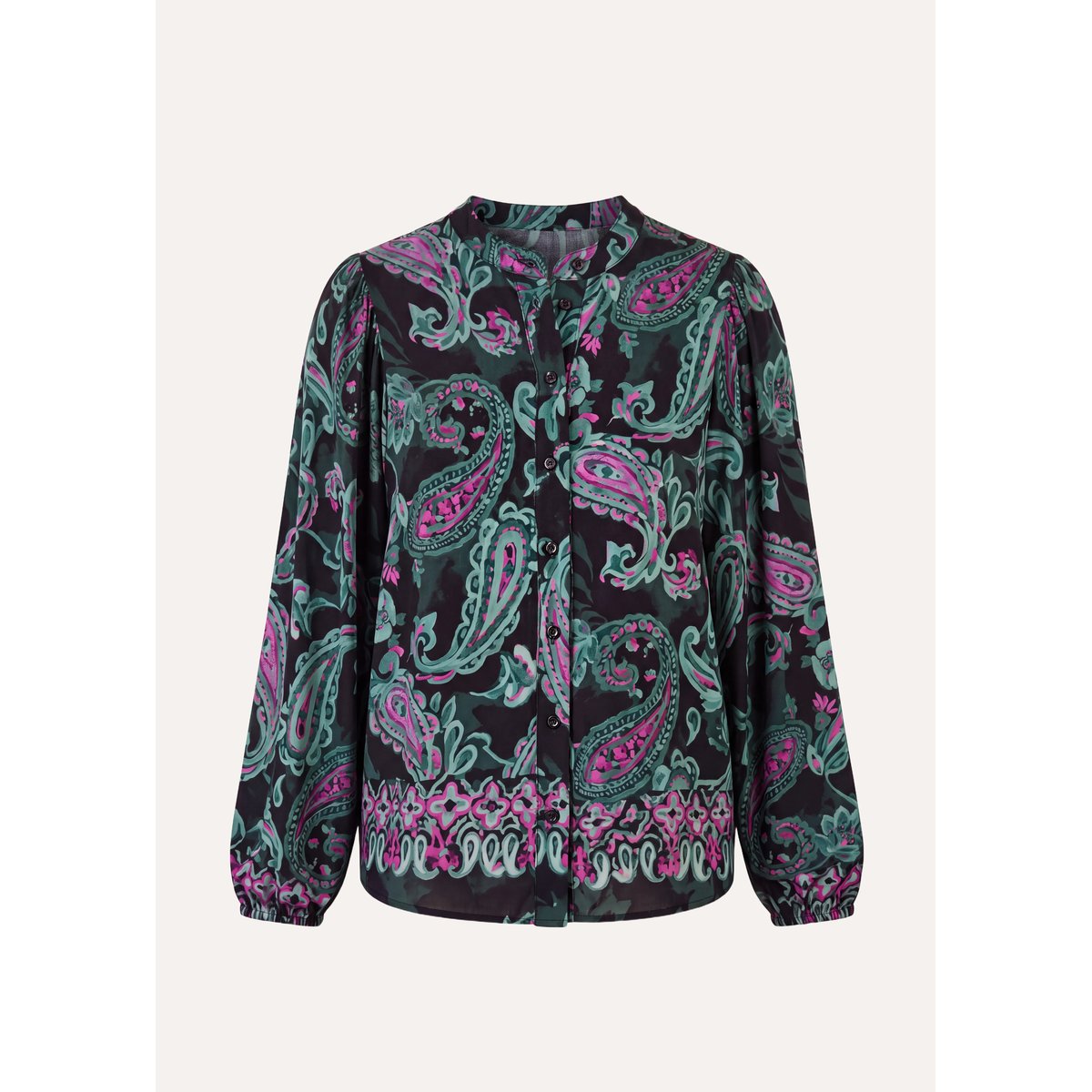 Chemise manches longues imprimée encolure tunisienne petrole, LA FEE MARABOUTEE