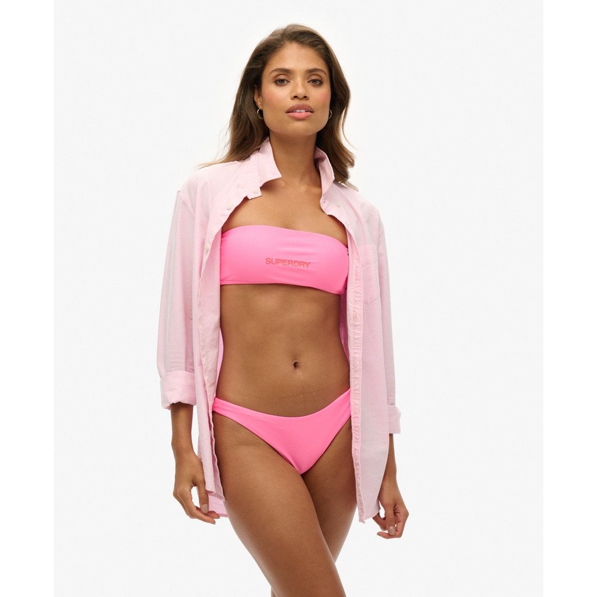 Haut de bikini bandeau à logo rose paparazzi, SUPERDRY
