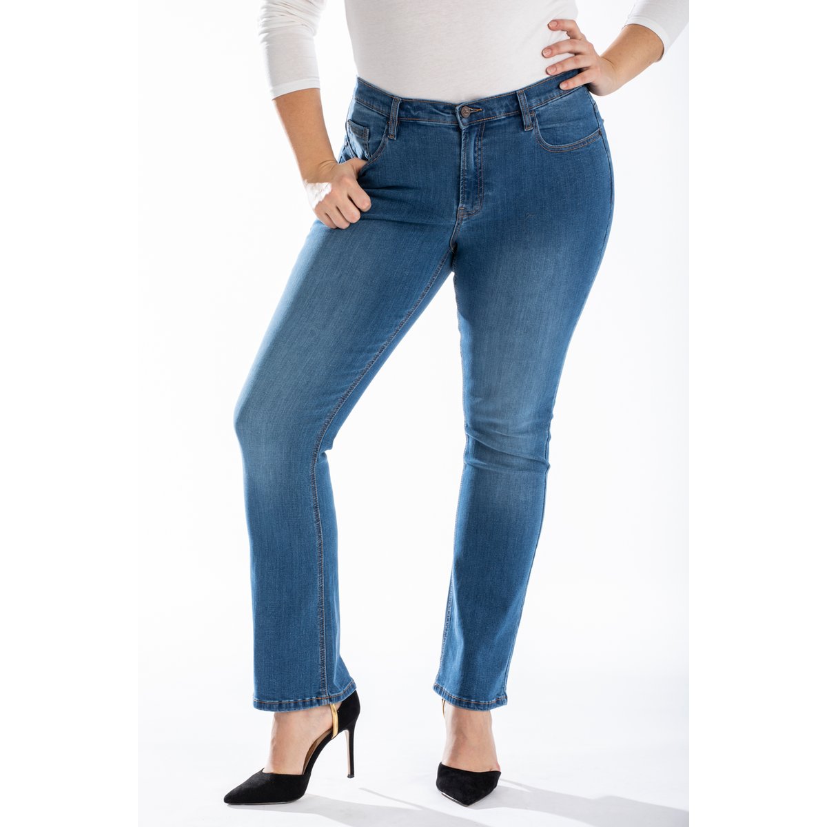 Jeans coupe droite bootcut stone brossé OBBO1 bleu, OBER