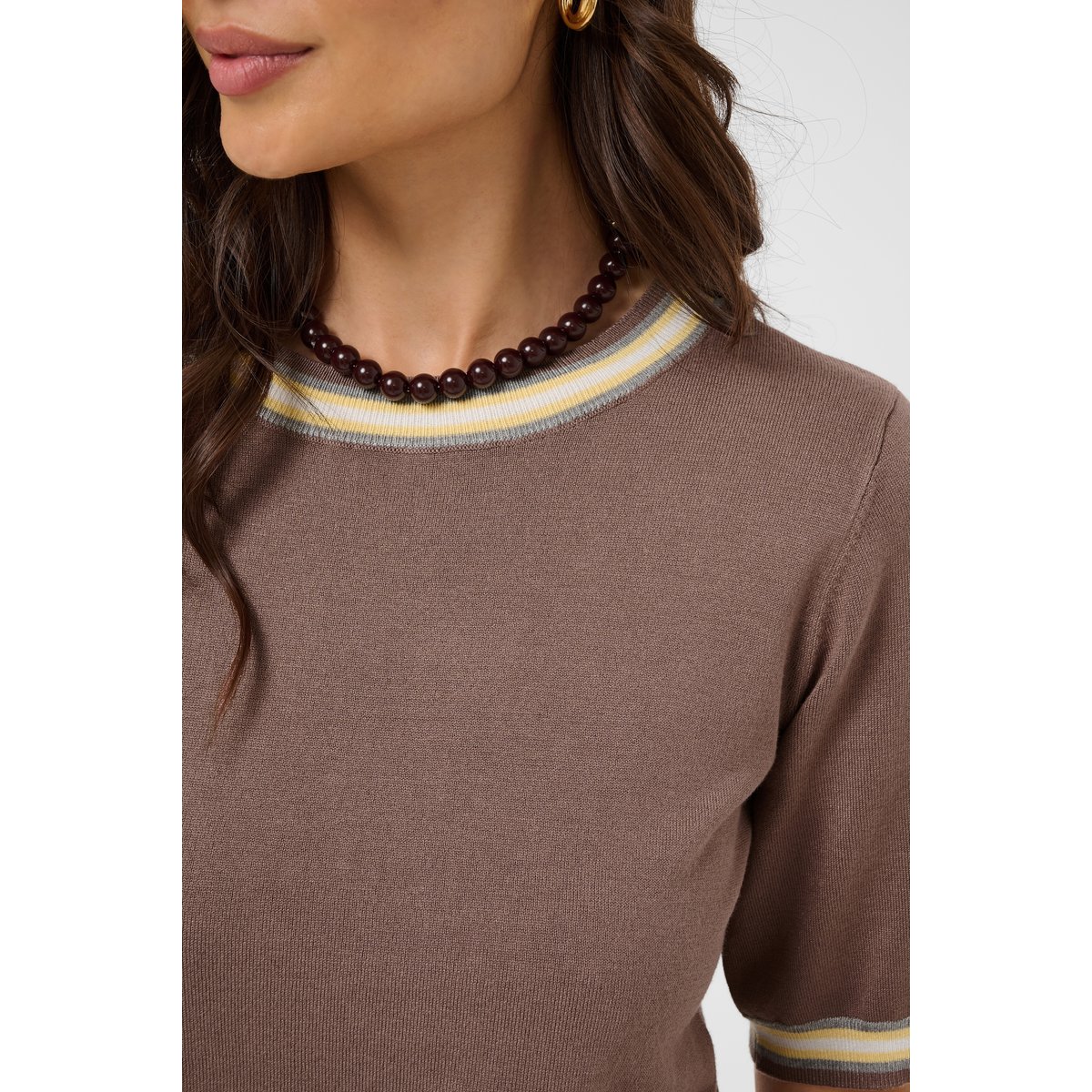 Pullover tricoté beige deep taupe/multi stripes, KAFFE