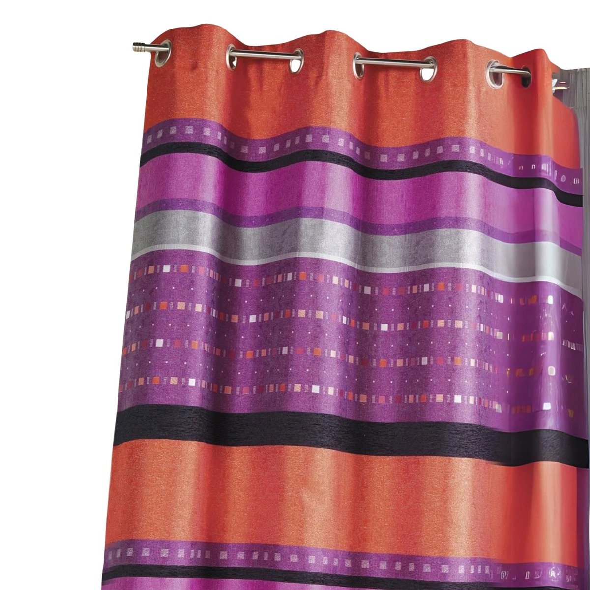 Rideau occultant jacquard à rayures horizontales graphiques prune, HOME MAISON