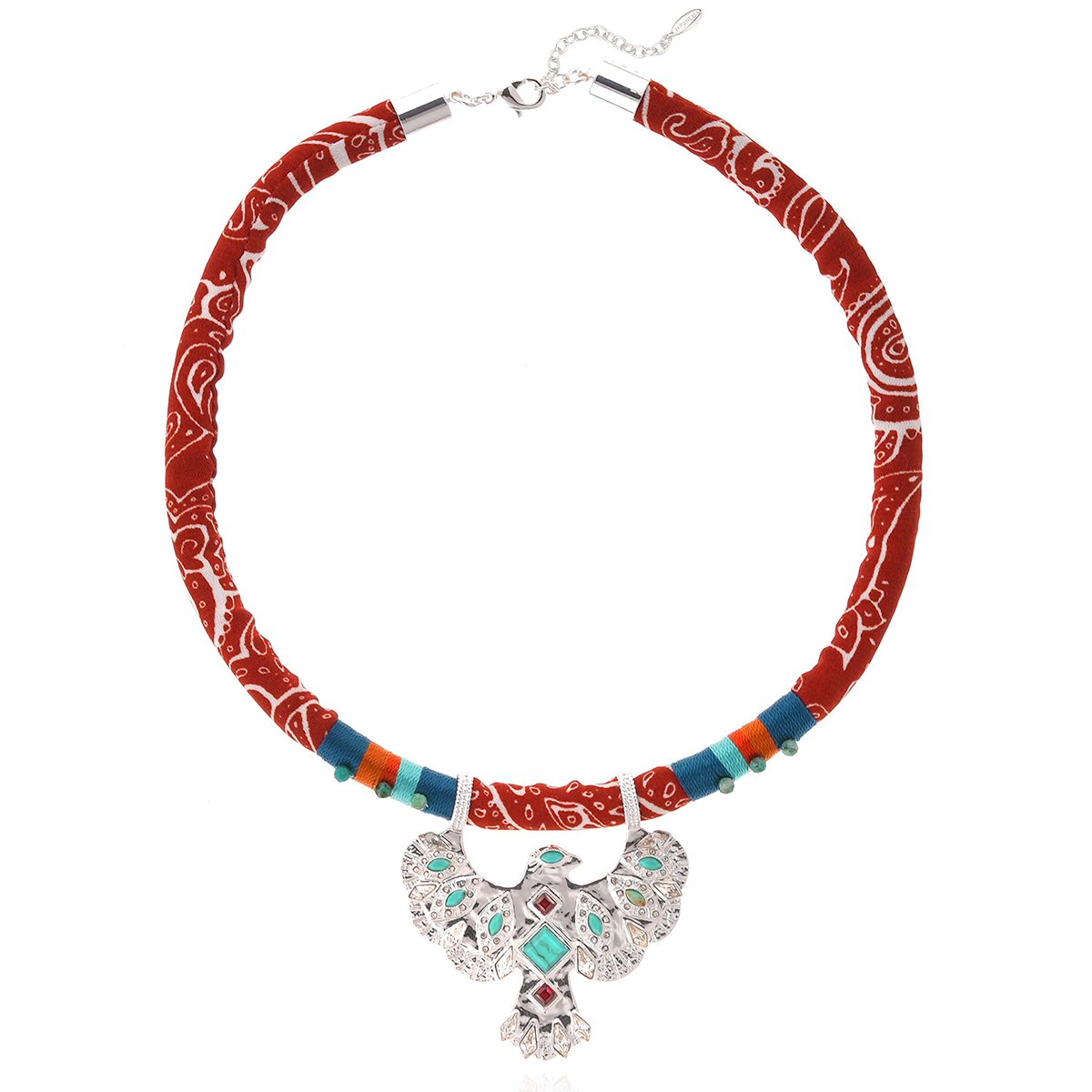 Collier ras de cou en tissu avec pendentif central TEEBY argenté, HIPANEMA