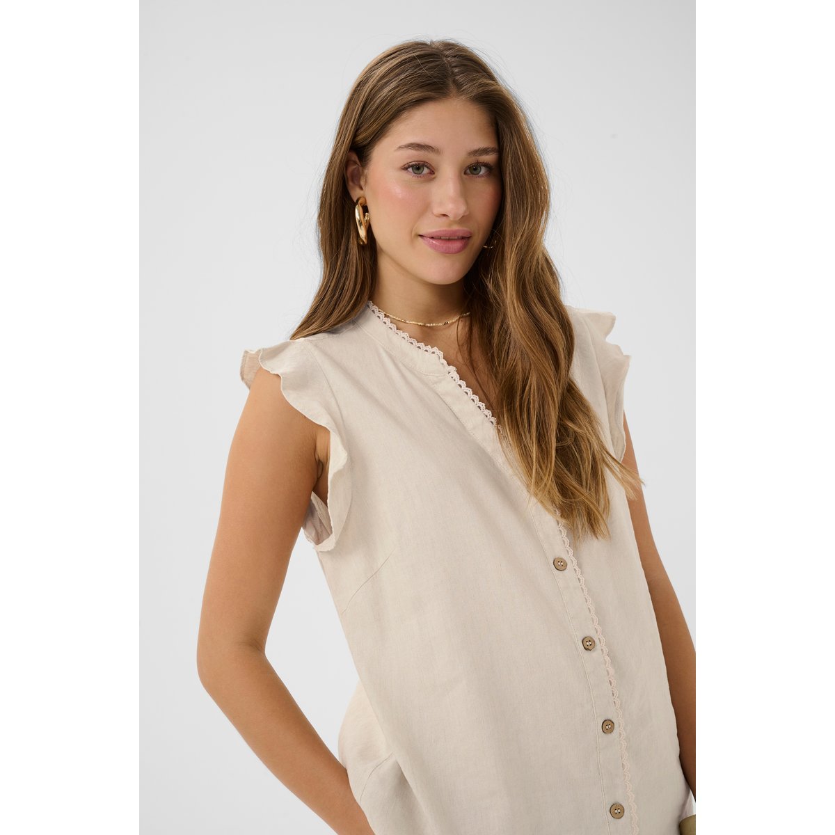 Blouse sans manches beige perfectly pale melange, CREAM