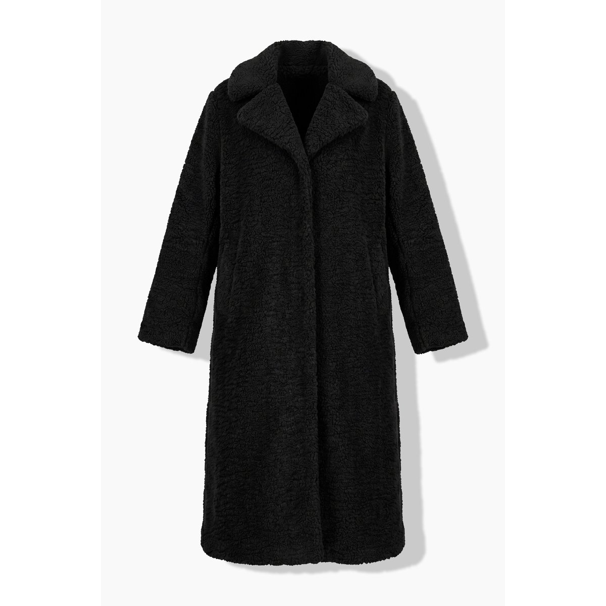 Manteau en peluche, coupe droite longue noir, STUDIO UNTOLD