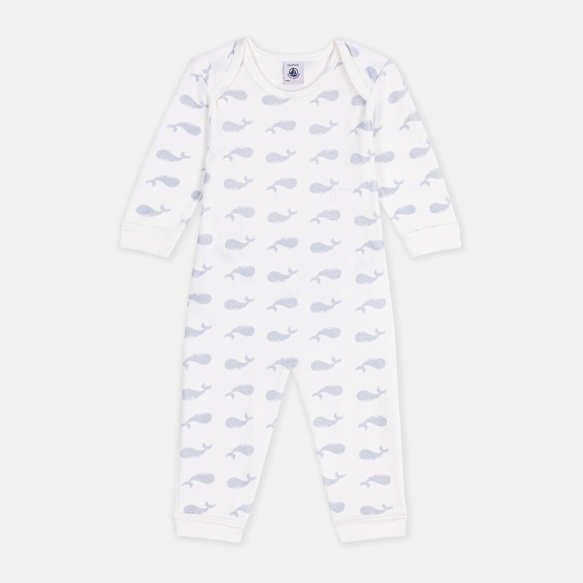 Pigiama in cotone, con stampa con balene fantasia fondo bianco, PETIT BATEAU