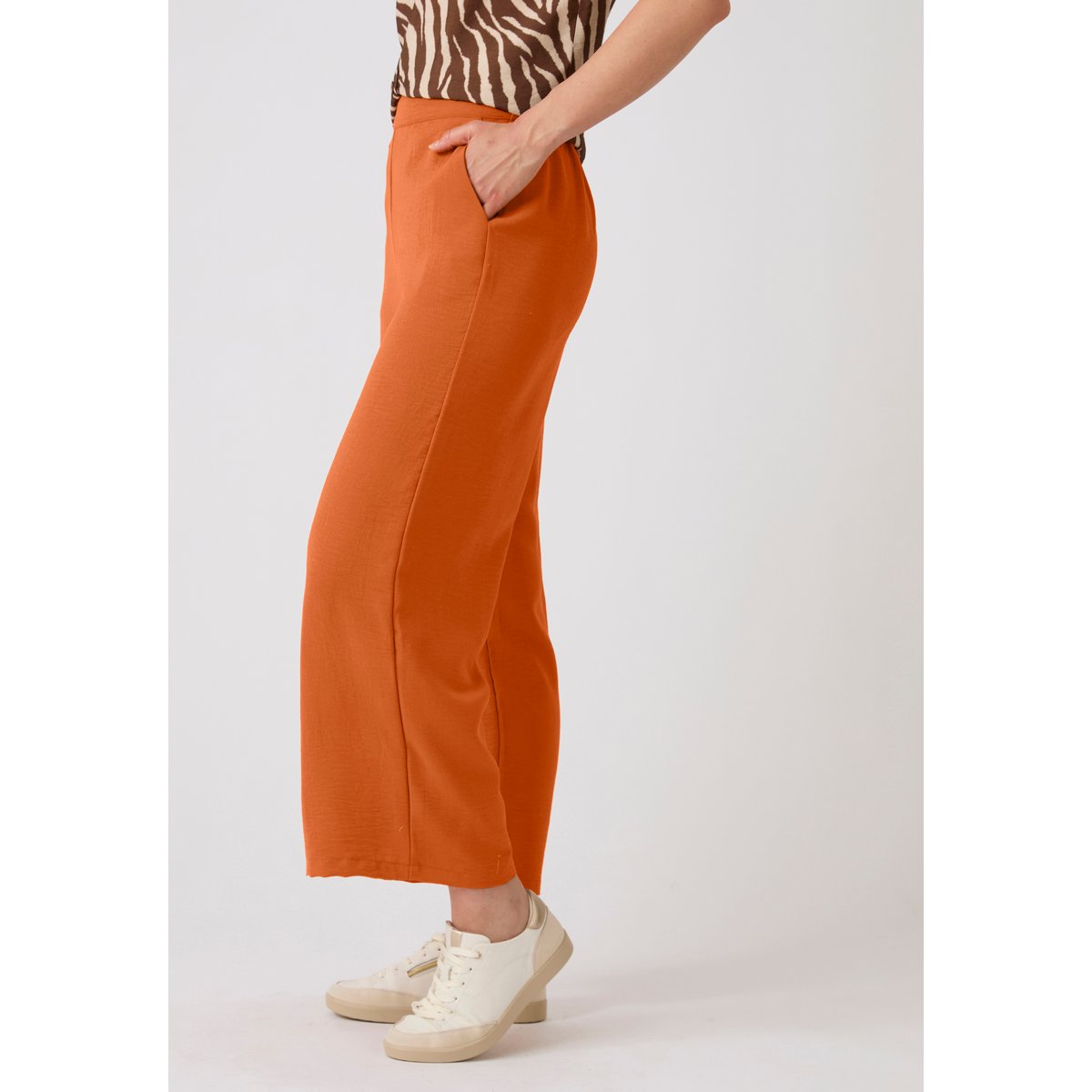 Pantalon large 7/8ème tissu crêpe effet froissé orange ambre, DAMART