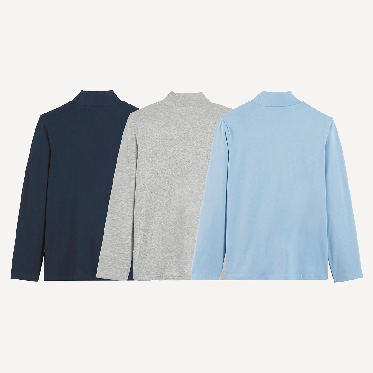 3er-Set Unterziehpullover, langärmelig und mit Stehkragen blau + marineblau + grau meliert, LA REDOUTE COLLECTIONS