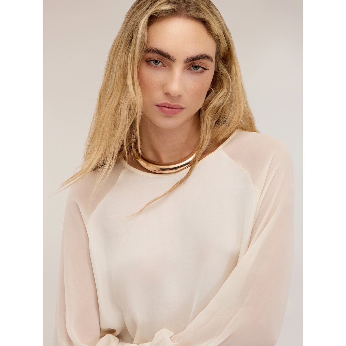 Blouse avec manches raglan semi-transparentes blanc, MOTIVI
