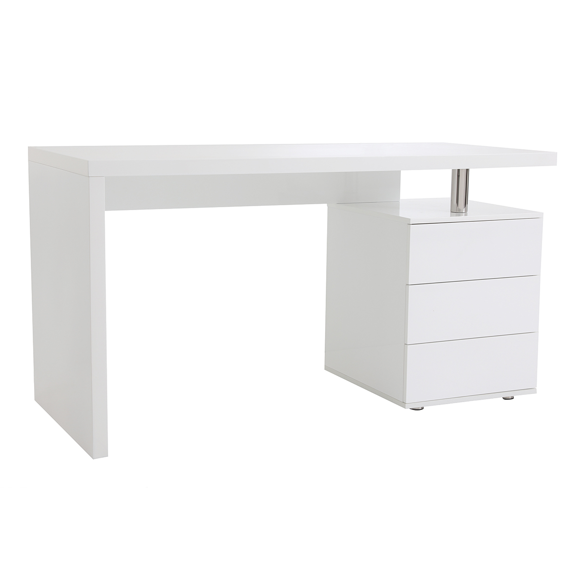 Bureau avec rangements 3 tiroirs design blanc laqué brillant L140 cm CALIX blanc, MILIBOO
