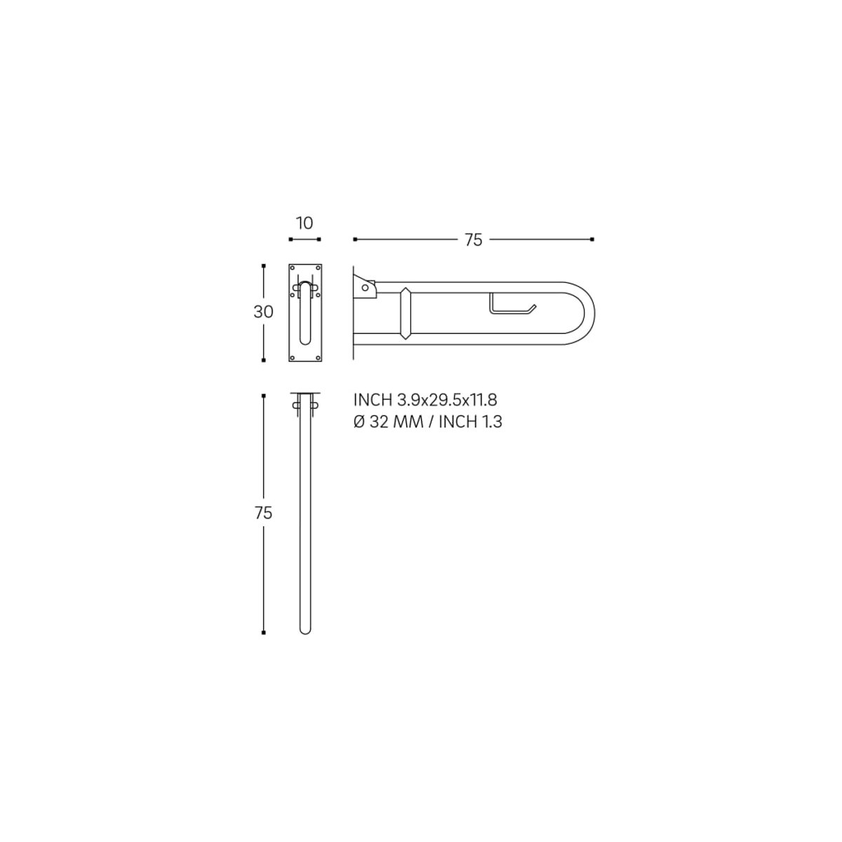 Barre D'appui Wc Pliable Avec Porte Papier ARCHITECT chrome, COSMIC