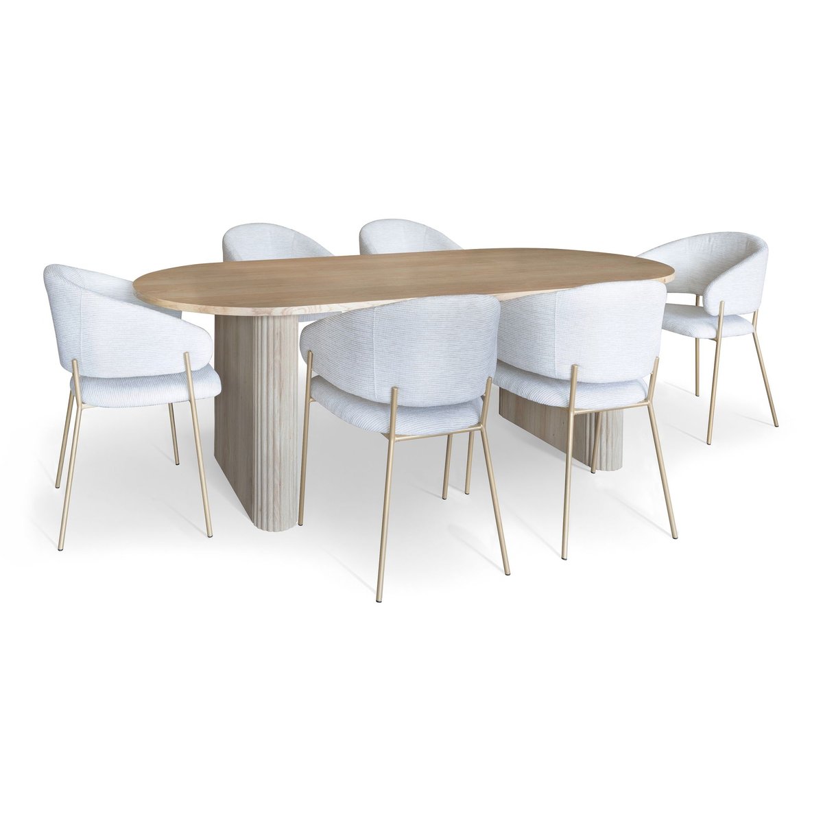 Ensemble table ovale et 6 fauteuils en tissu couleur unique, NOW'S HOME