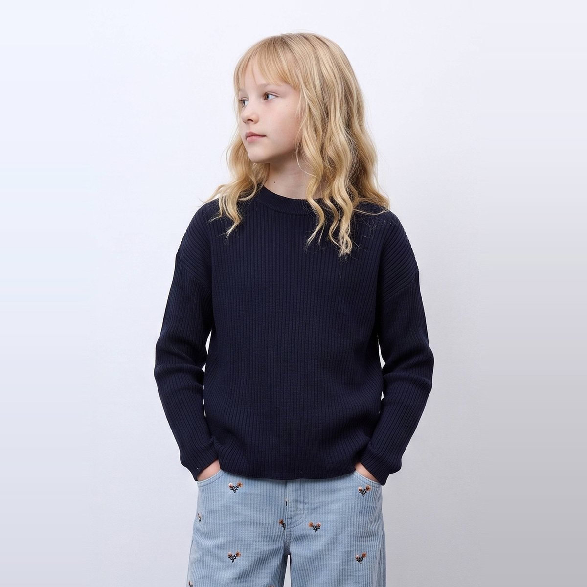 Sous pull en coton et cachemire marine, MONOPRIX