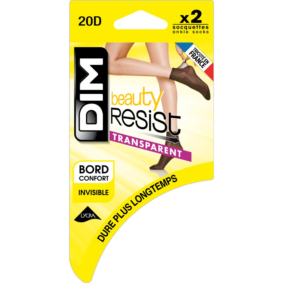 Lot de 2 Socquettes Transparents 20D Beauty Resist noir, DIM