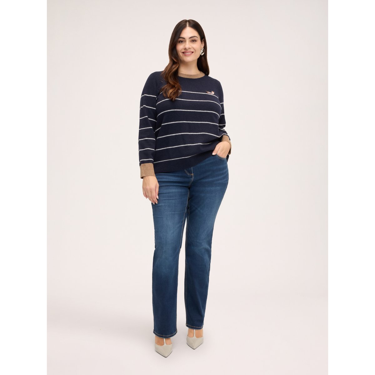 Pull rayé avec broderie bleu, FIORELLA RUBINO