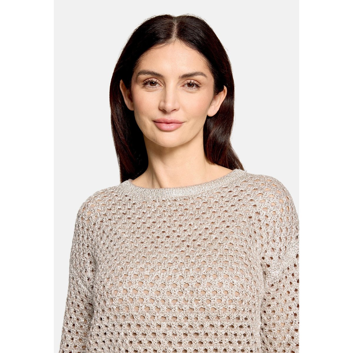 Pull-over en maille à motif ajouré patch taupe/beige, BETTY BARCLAY