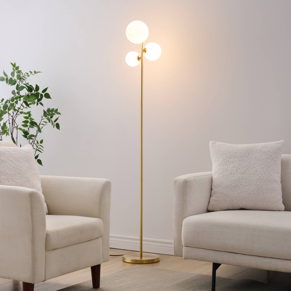 Lampadaire tendance laiton et verre - MELINDA laiton et blanc, KOSILUM