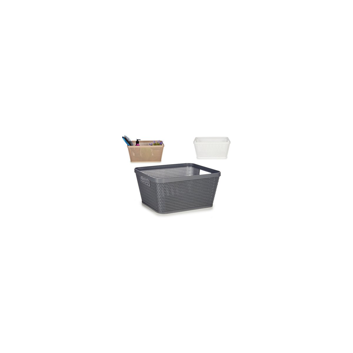 Set 3 Paniers de Rangement Multiusage Rectangulaires Plastique Ajouré multicolore, WADIGA