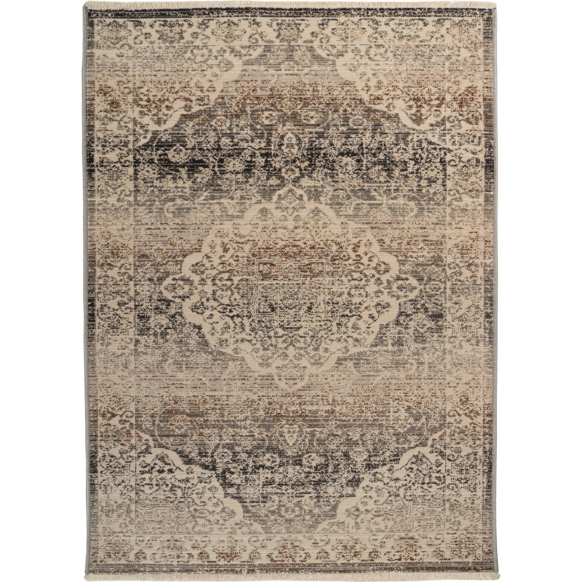Tapis rectangulaire oriental effet vieilli beige sable et gris anthracite, ARTE ESPINA
