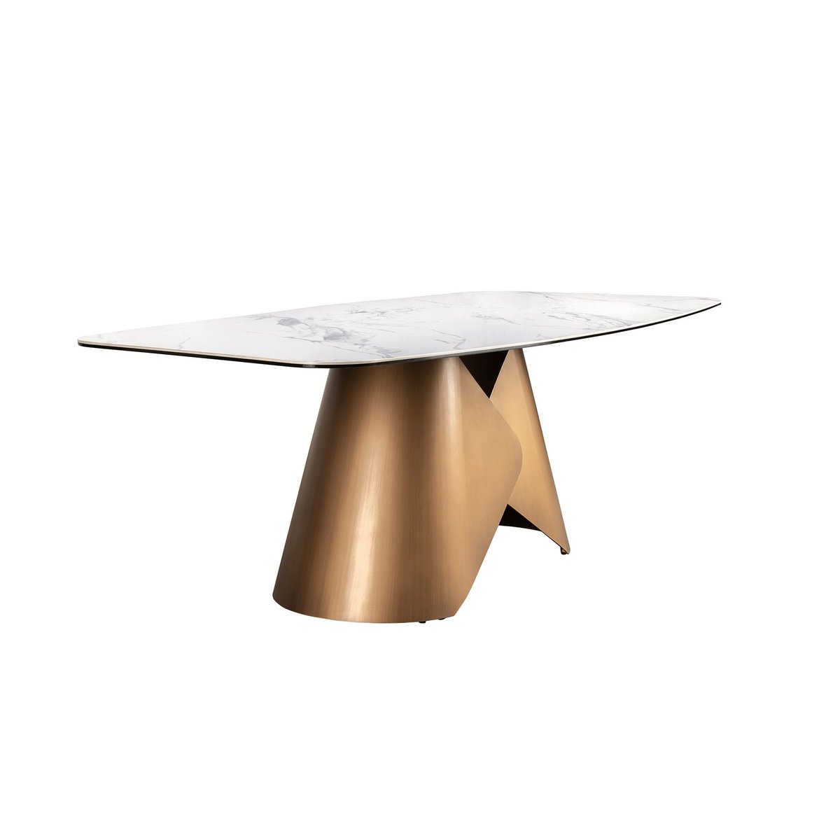 Table de salle à manger ovale en marbre de porcelaine et tonneau en acier couleur bronze blanc | bronze, ANGEL CERDA
