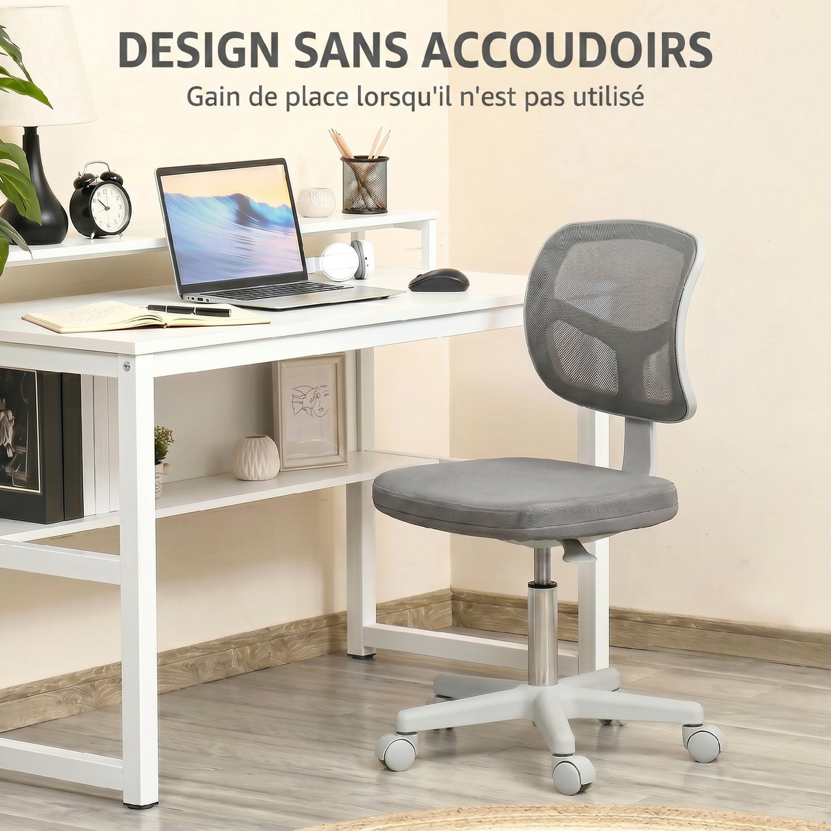 Chaise de bureau Tissu en maille Gris gris, HOMCOM