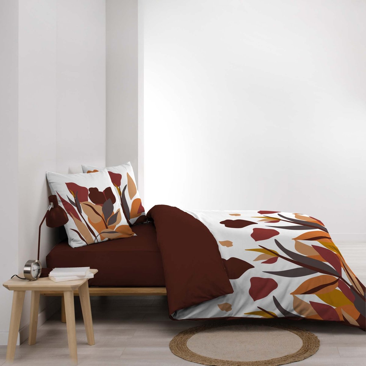 Parure de lit 3 pièces 100 % coton imprimé à motif floral housse + taies rouge, DOUCEUR D'INTÉRIEUR