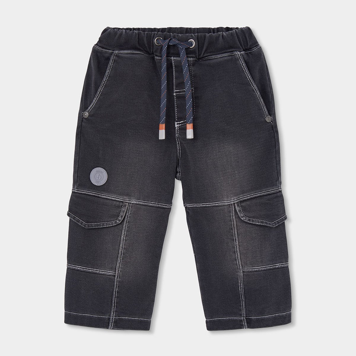 Pantalon garçon denim avec poches cargo noir, BOBOLI