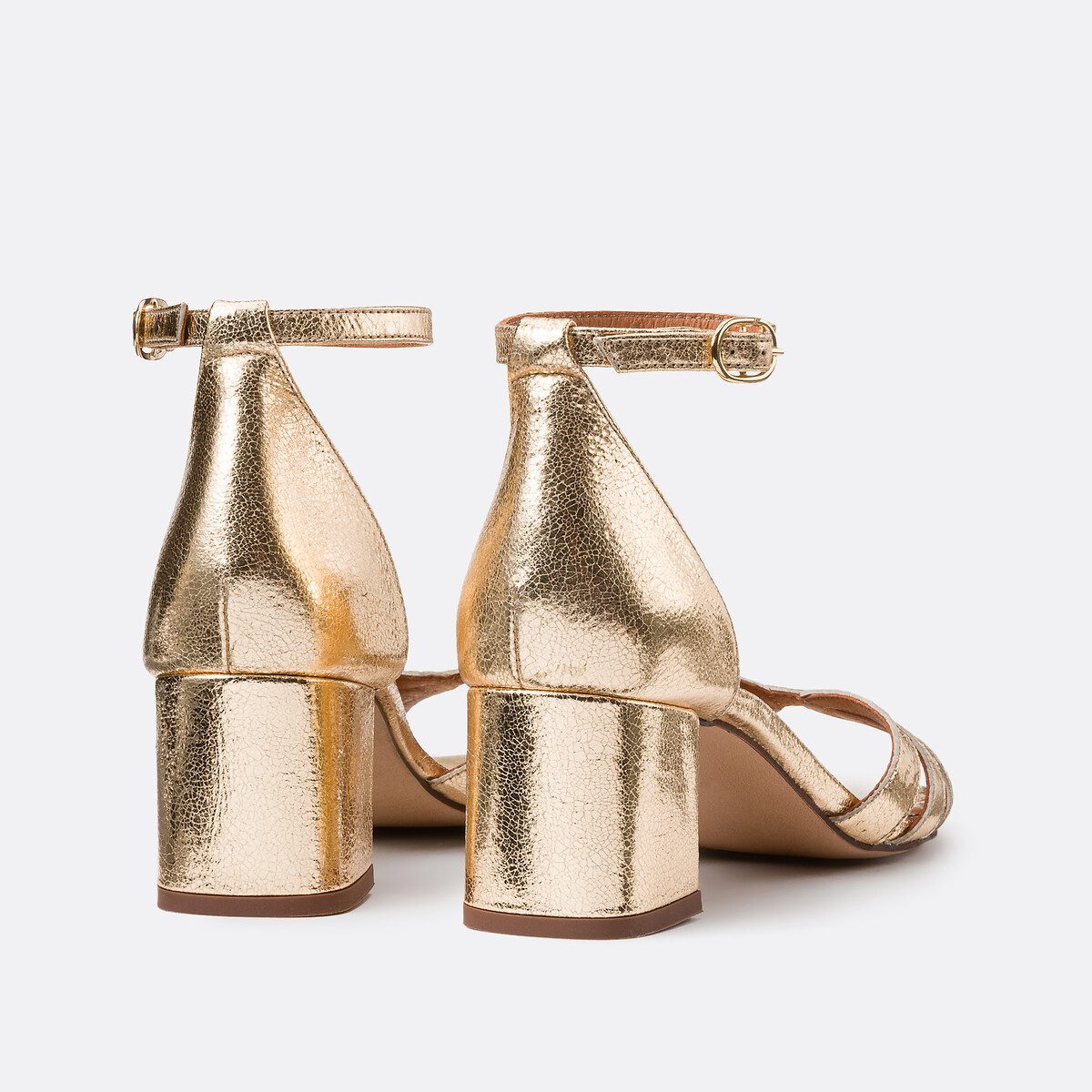 Metallic Leather Heeled Sandals with Ankle Strap gold-coloured, LA REDOUTE COLLECTIONS