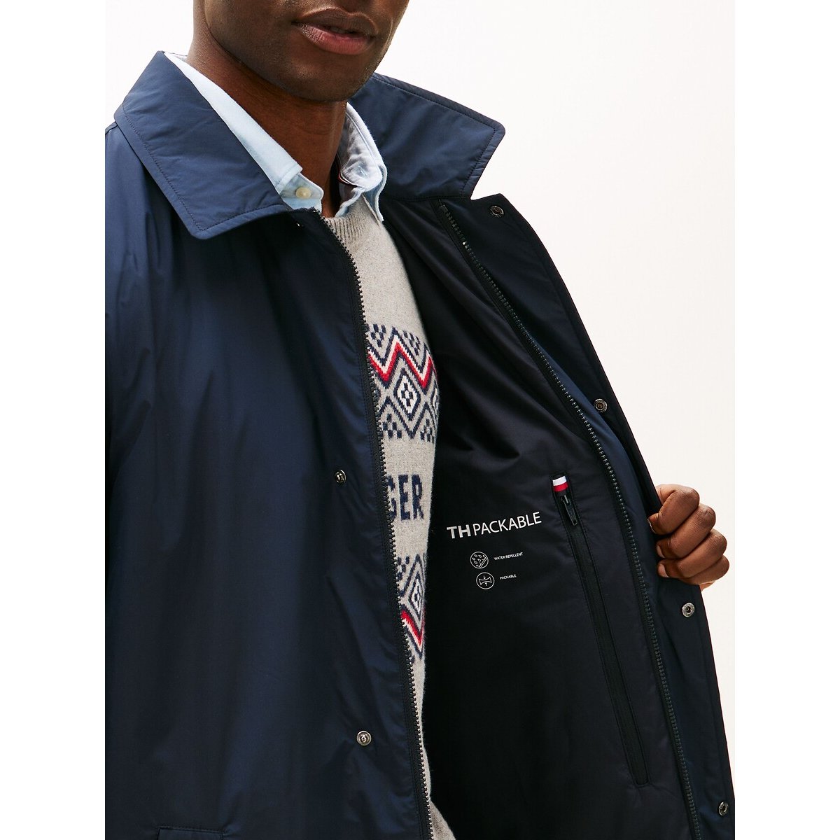 Paletot mi-long léger bleu marine, TOMMY HILFIGER