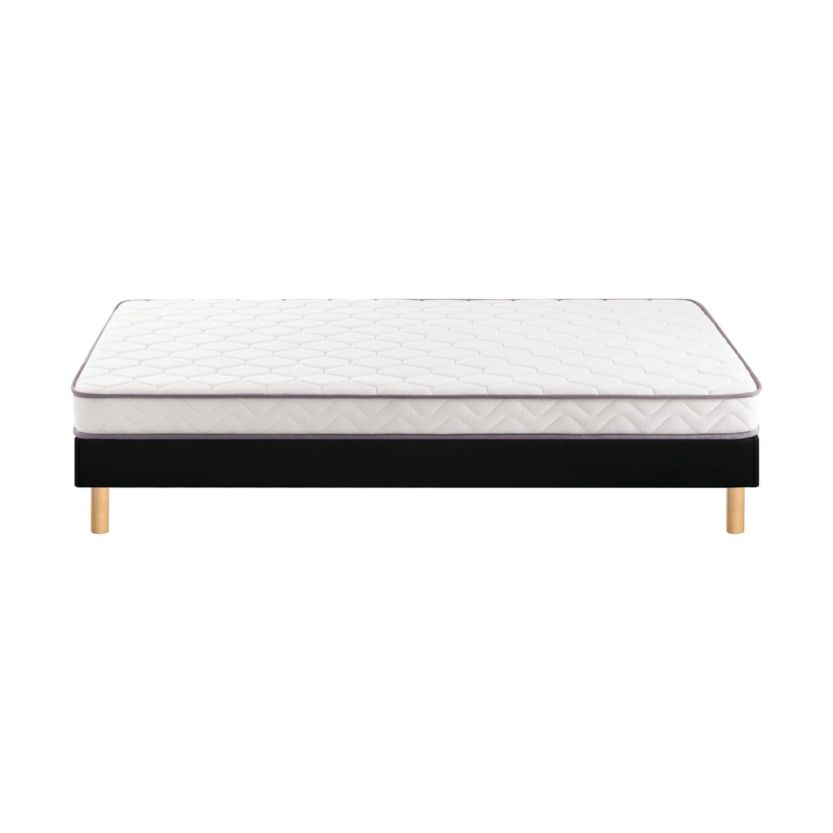 Ensemble matelas mousse POSITIVE LIT, sommier en kit déco et pieds blanc, MERINOS