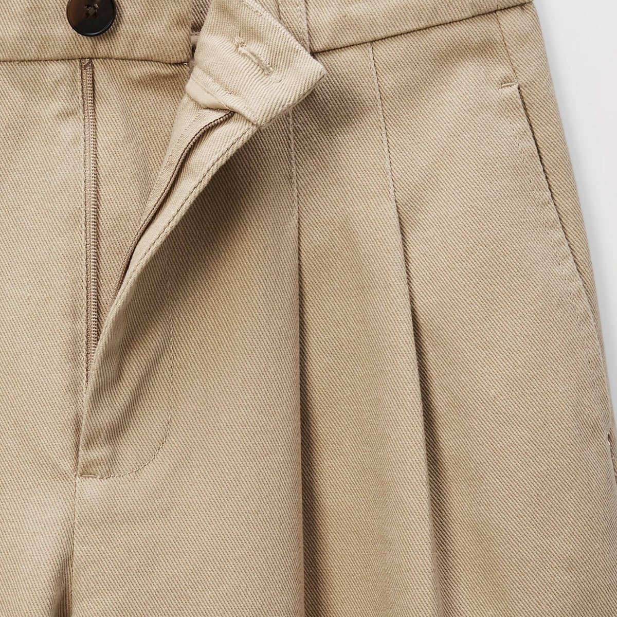 Pantalon à pinces en coton beige, MONOPRIX