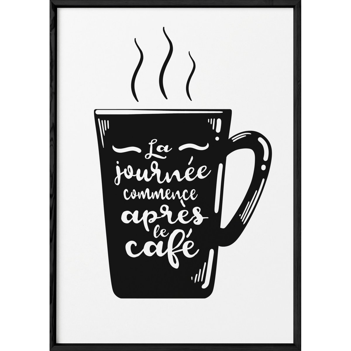 Affiche 'La journée commence après le café' blanc, L'AFFICHERIE