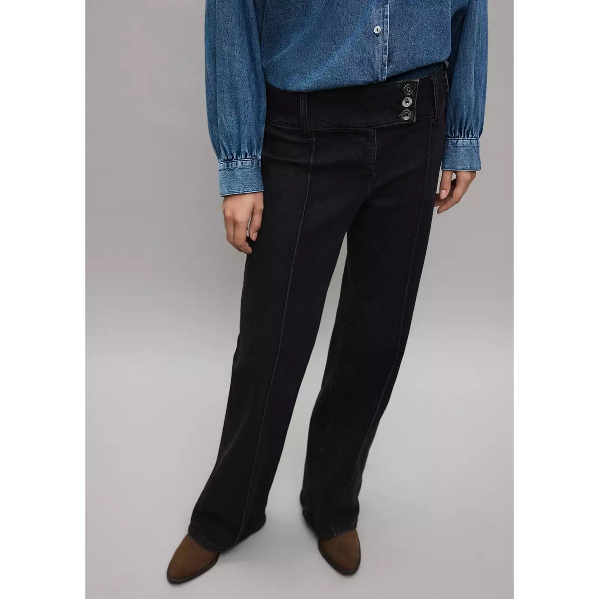Jean wide leg à fermeture croisée black denim, MANGO TEEN