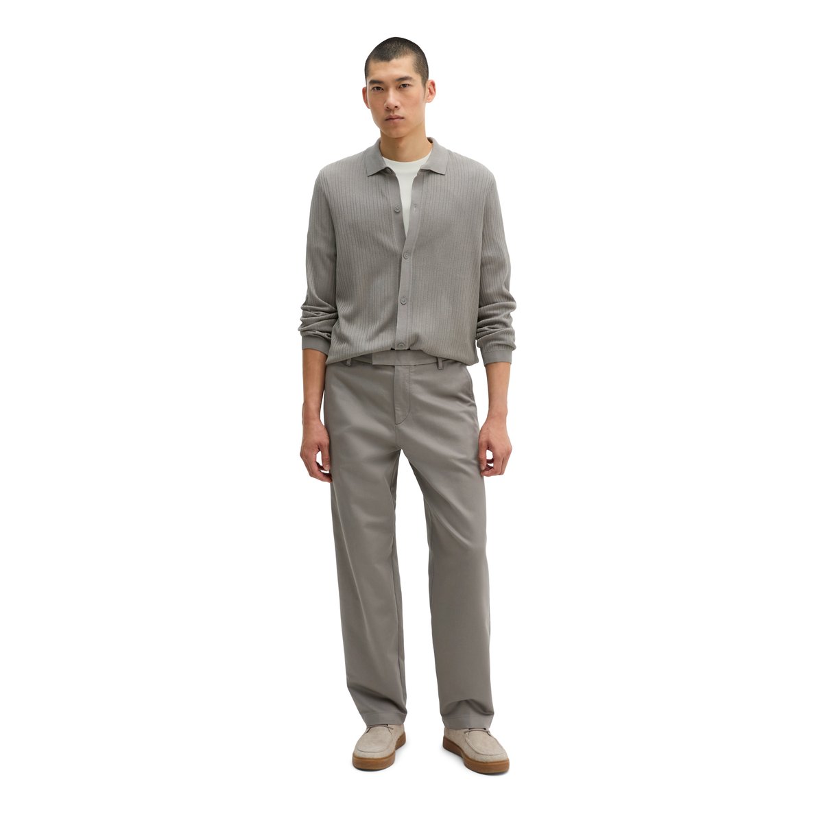 Chino modèle Bent relaxed en satin stretch de coton bio gris, MARC O'POLO